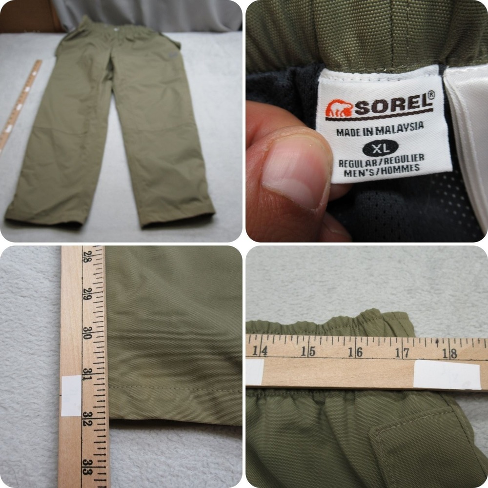 Sorel Rain Pants Men XL Green Waterproof SplitHem Boot Double Knee Outdoor 34x32